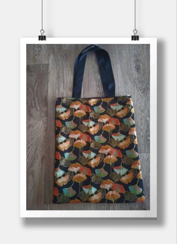 Tote Bag jacquard feuilles gingko multicolore