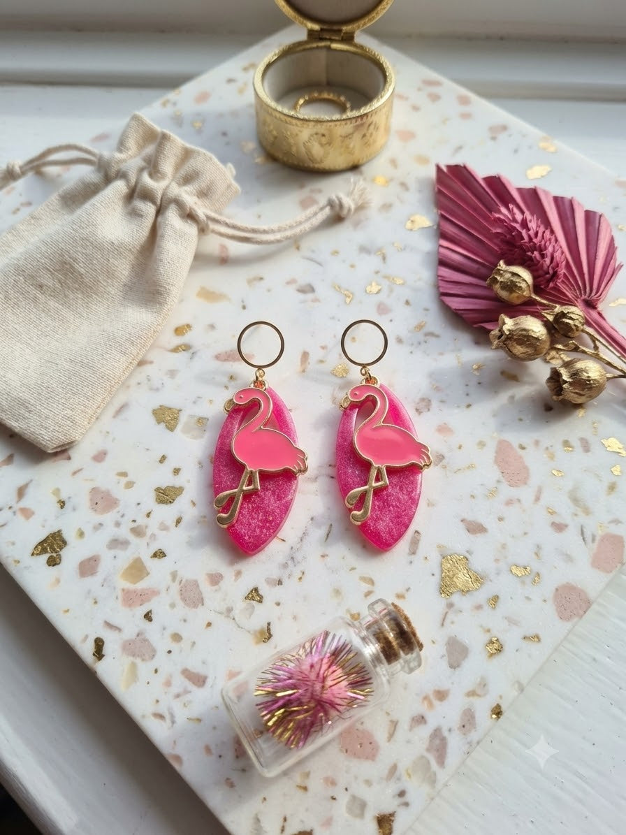 Boucles d'oreilles bohèmes flamant rose