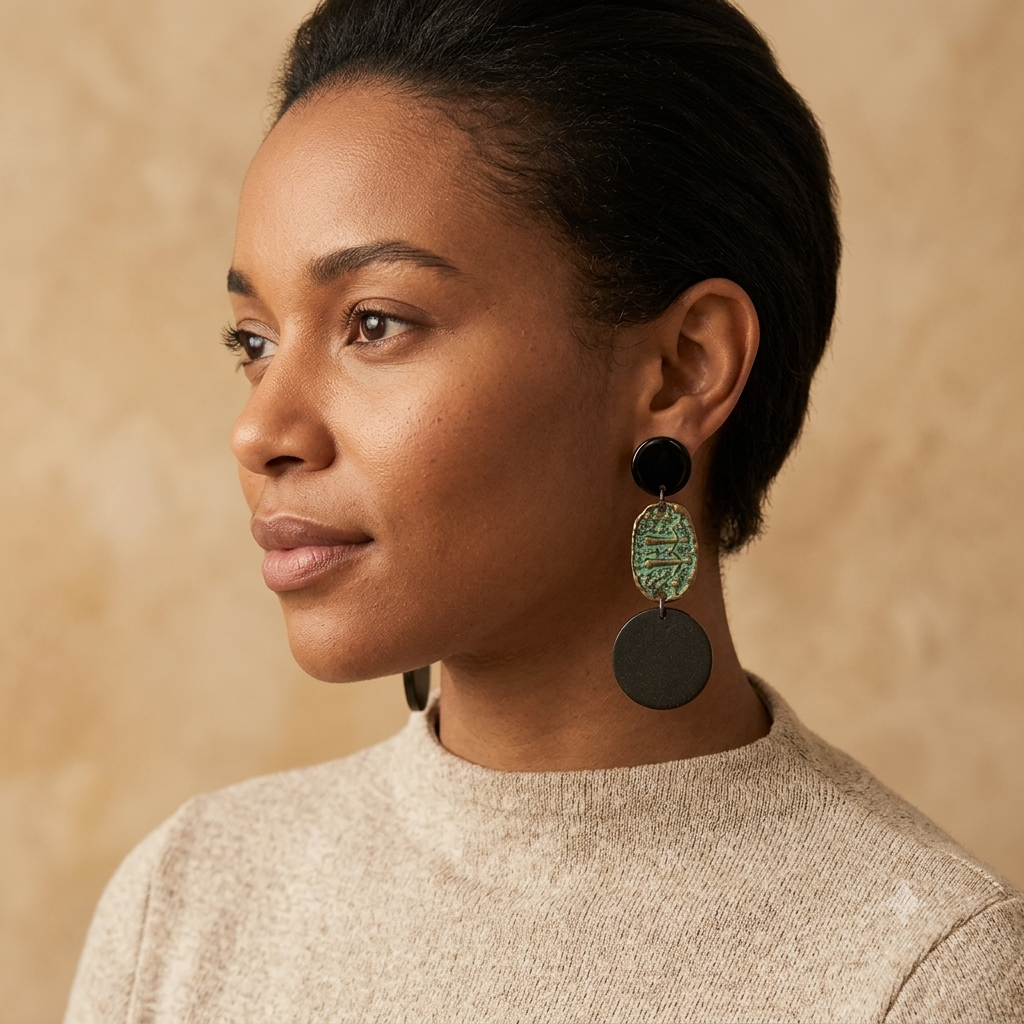 Boucles d’oreilles bohèmes Deux Âmes – Noir & vert-de-gris
