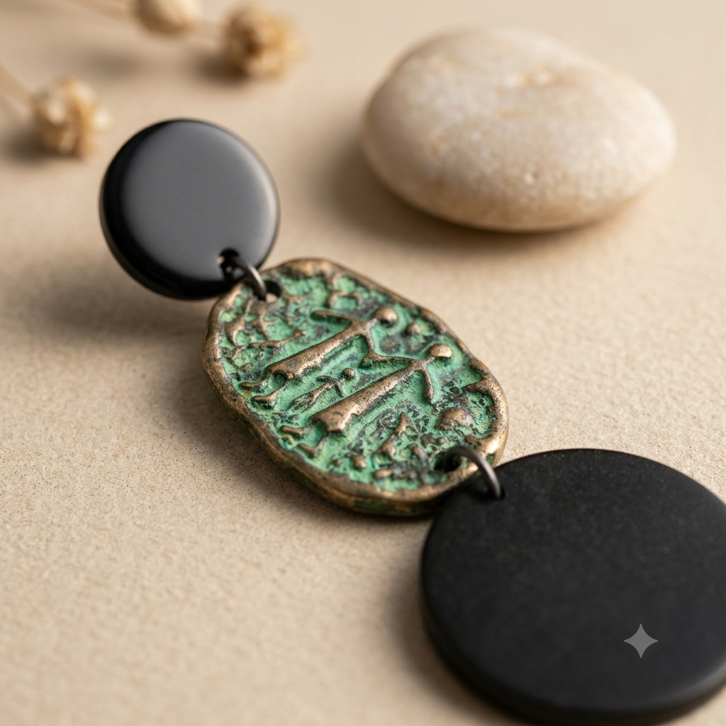 Boucles d’oreilles bohèmes Deux Âmes – Noir & vert-de-gris
