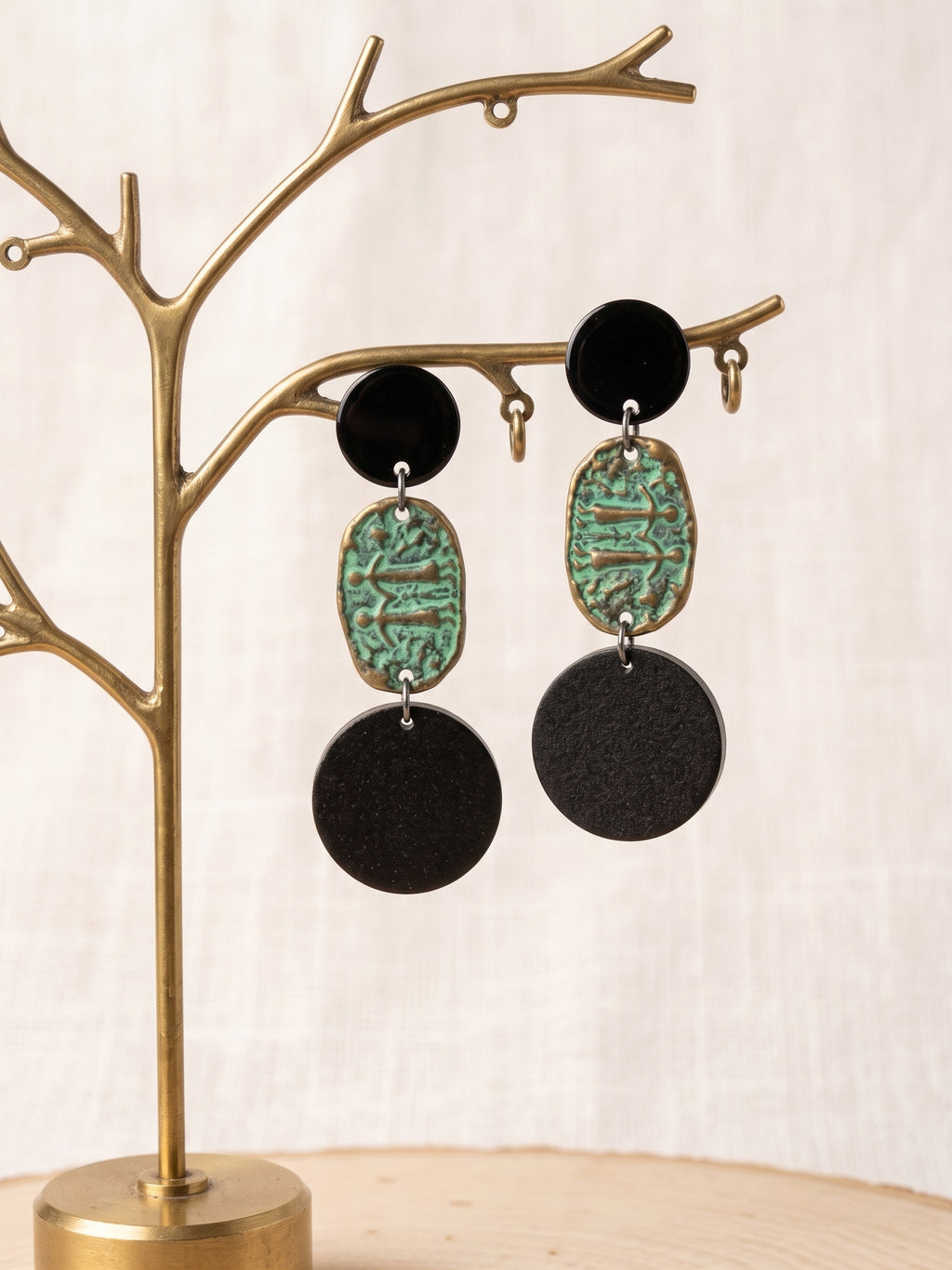 Boucles d’oreilles bohèmes Deux Âmes – Noir & vert-de-gris
