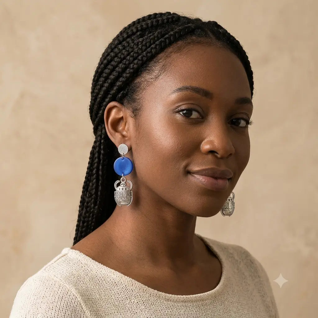 Boucles d’oreilles bohèmes Scarabée Azur – Résine bleue Lozen-k