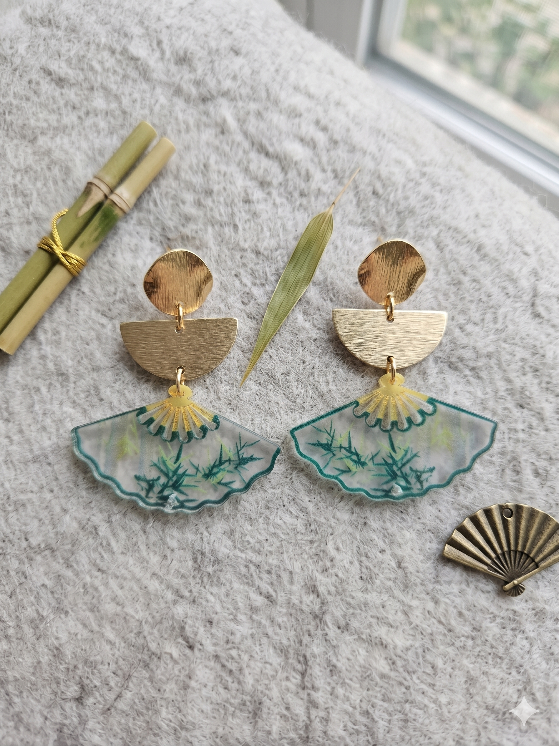 Éventail Zen | Boucles d'oreilles bohèmes pendantes Lozen-k
