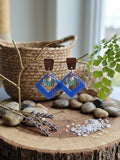 Océan Azur | Boucles d'oreilles bohèmes bleu cobalt en résine et bois