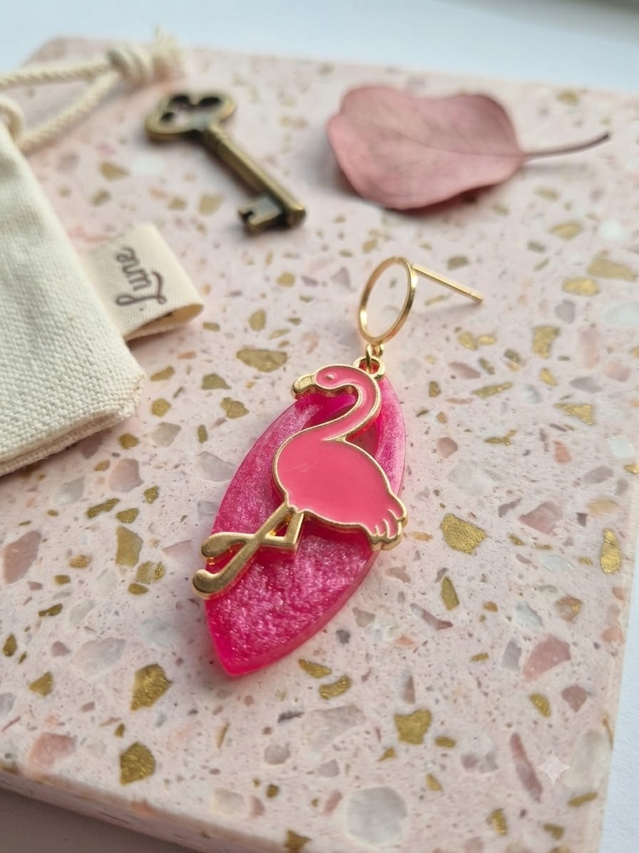 Boucles d'oreilles bohèmes flamant rose