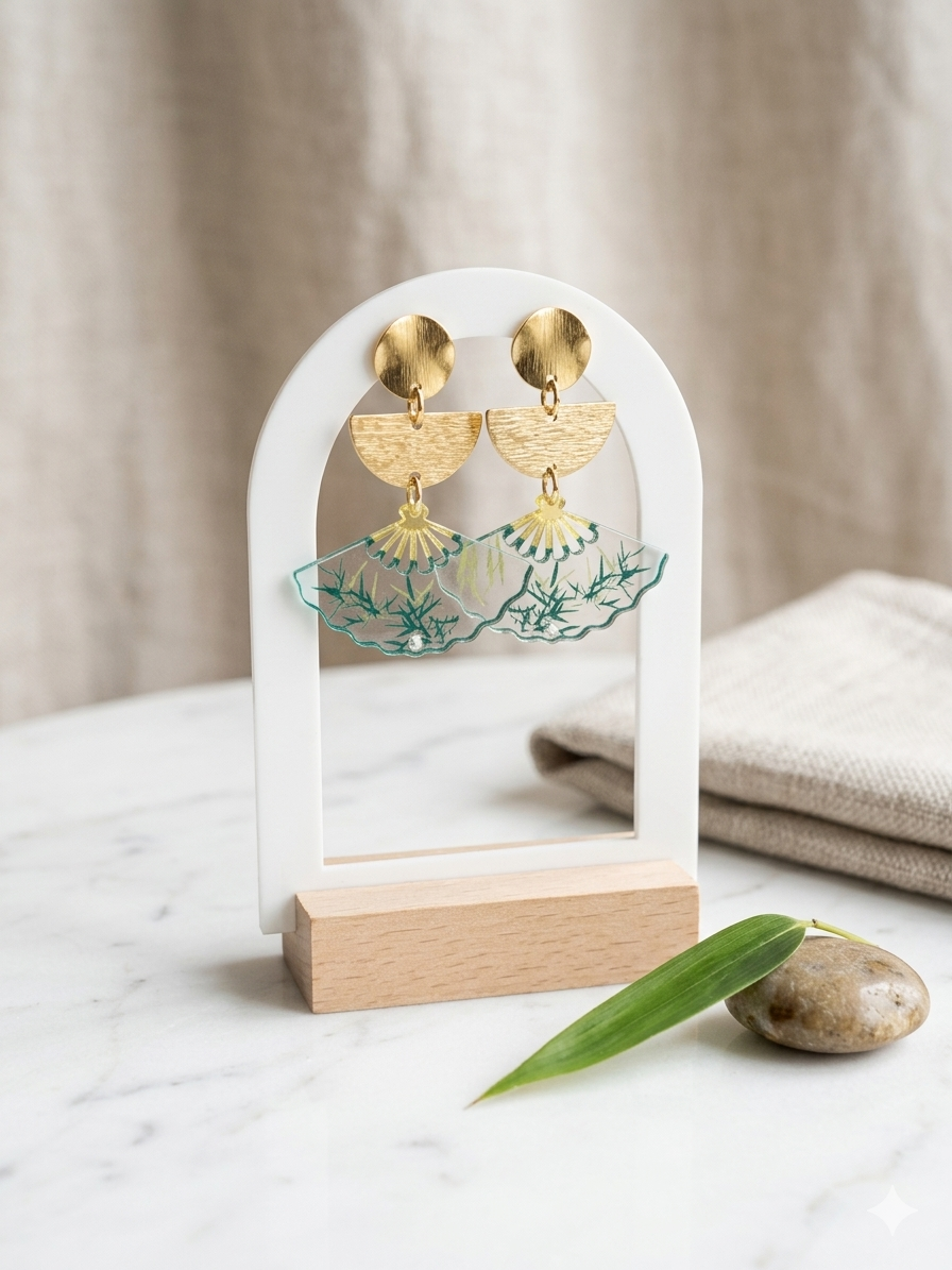 Éventail Zen | Boucles d'oreilles bohèmes pendantes Lozen-k