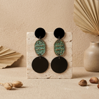 Boucles d’oreilles bohèmes Deux Âmes – Noir & vert-de-gris