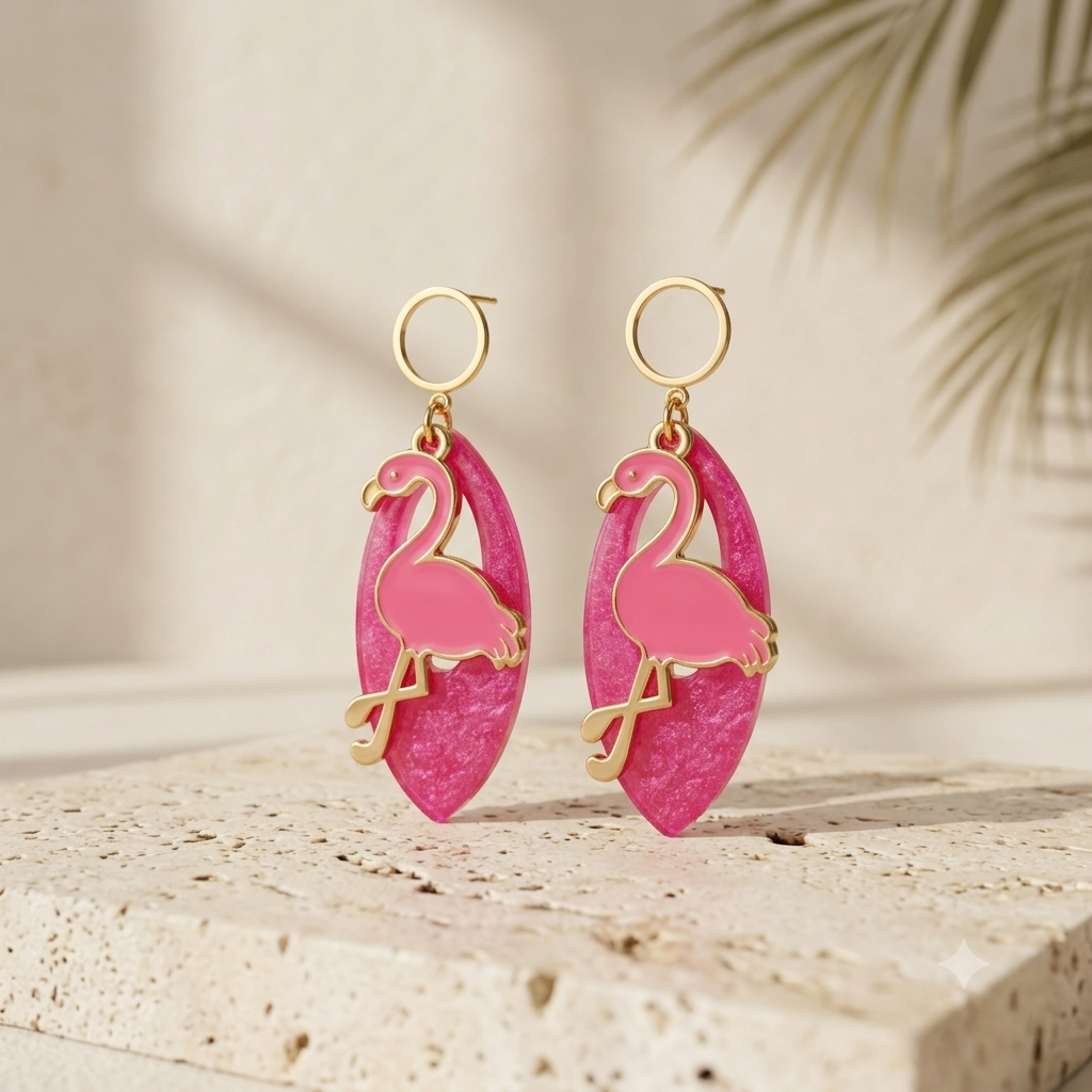 Boucles d'oreilles bohèmes flamant rose