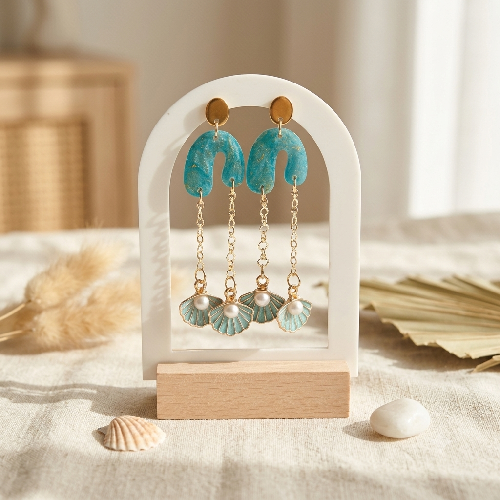 Boucles d'oreilles bohèmes turquoise nacrées | Perle d'Océan