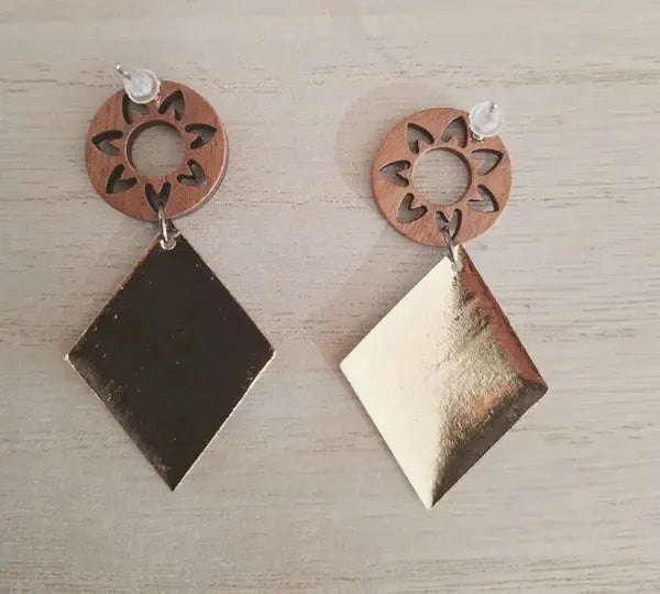 Boucles d'oreilles forme géométrique et bois Lozen-k