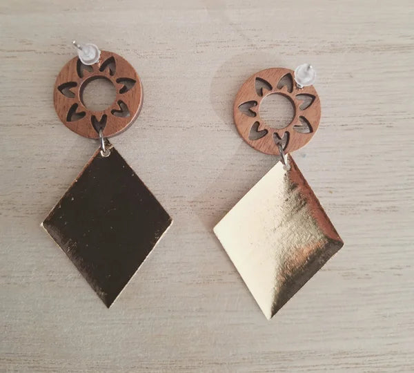 Boucles d'oreilles forme géométrique et bois