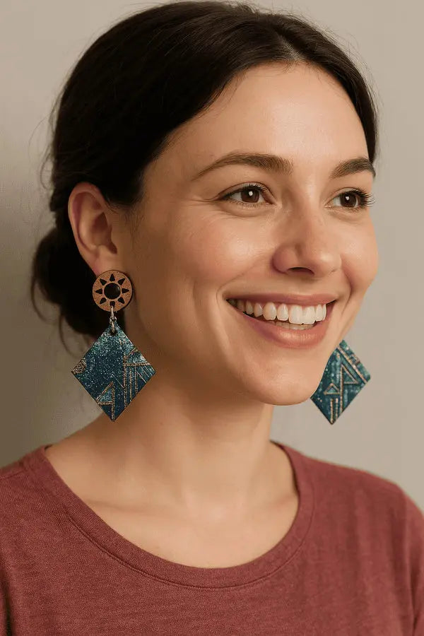 Boucles d'oreilles forme géométrique et bois Lozen-k