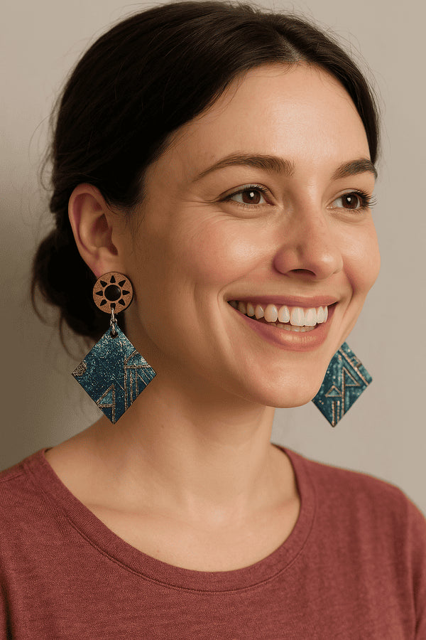 Boucles d'oreilles forme géométrique et bois
