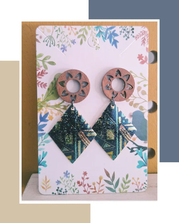 Boucles d'oreilles forme géométrique et bois
