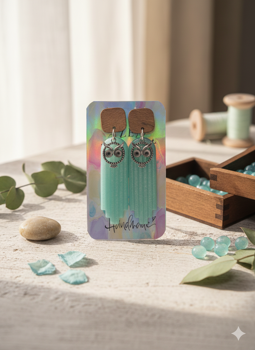 Boucles d’oreilles “Hibou Jade Bohème”