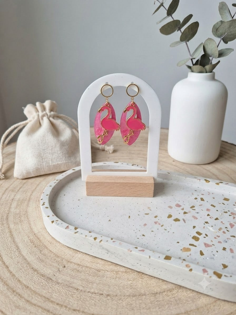 Boucles d'oreilles bohèmes flamant rose