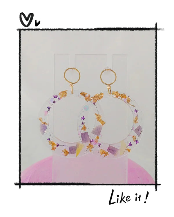 Boucles d'oreilles résine Fleur et feuille d’or