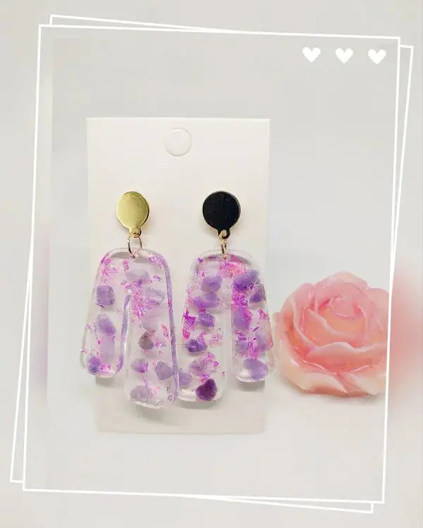 Boucles d'oreilles résine et améthyste Lozen-k