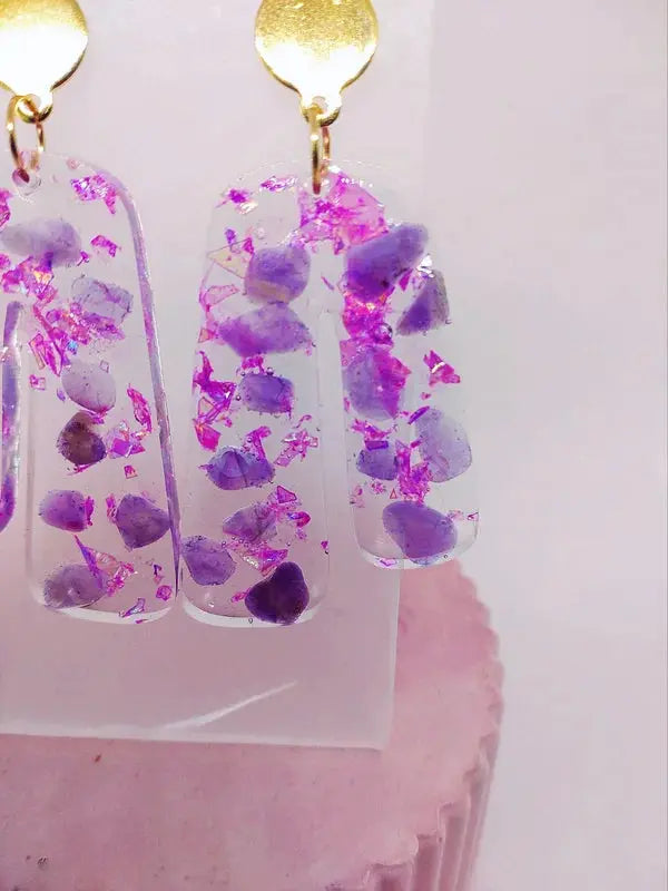 Boucles d'oreilles résine et améthyste Lozen-k