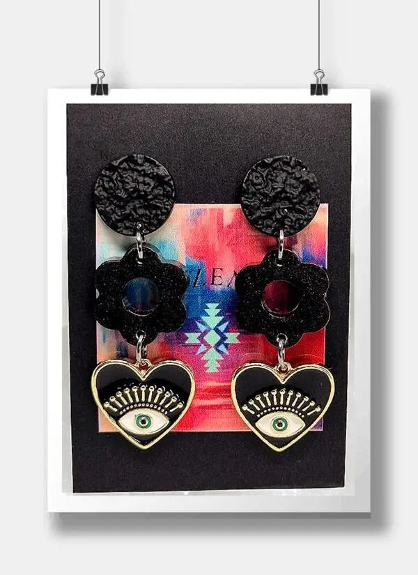 Boucles d'oreilles coeur oeil Talisman Lozen-k