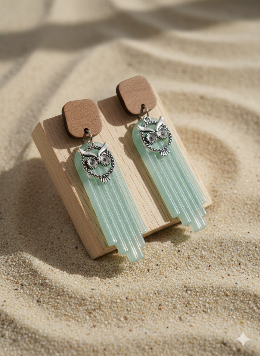Boucles d’oreilles “Hibou Jade Bohème”