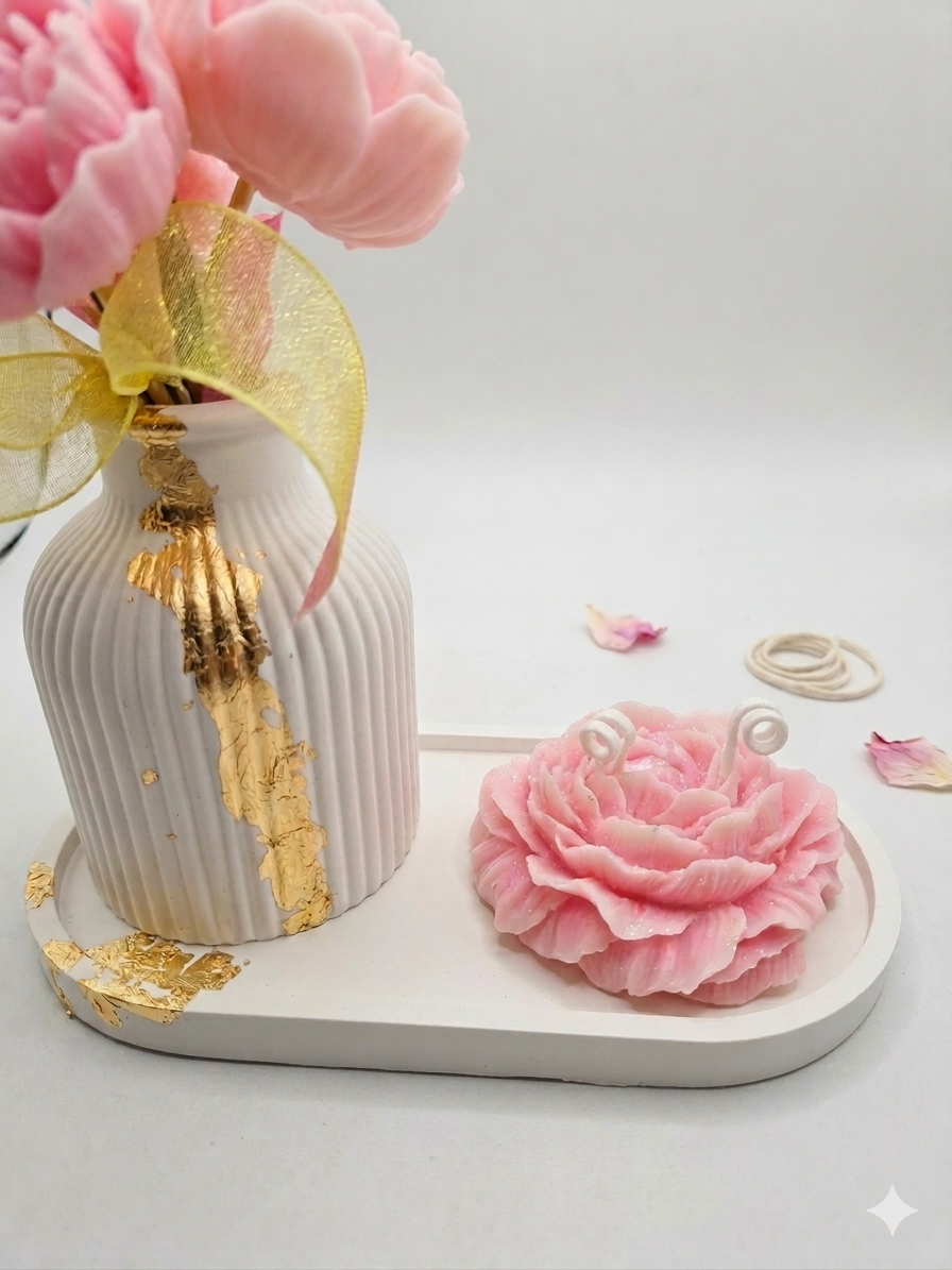 Bougie parfumée Tendresse Florale – Vase décoratif, bouquet en cire & bougie pivoine Lozen-k