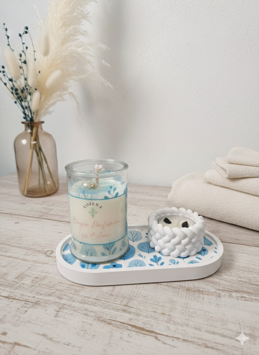 Bougie parfumée Lys Blanc & Porte bougie assorti