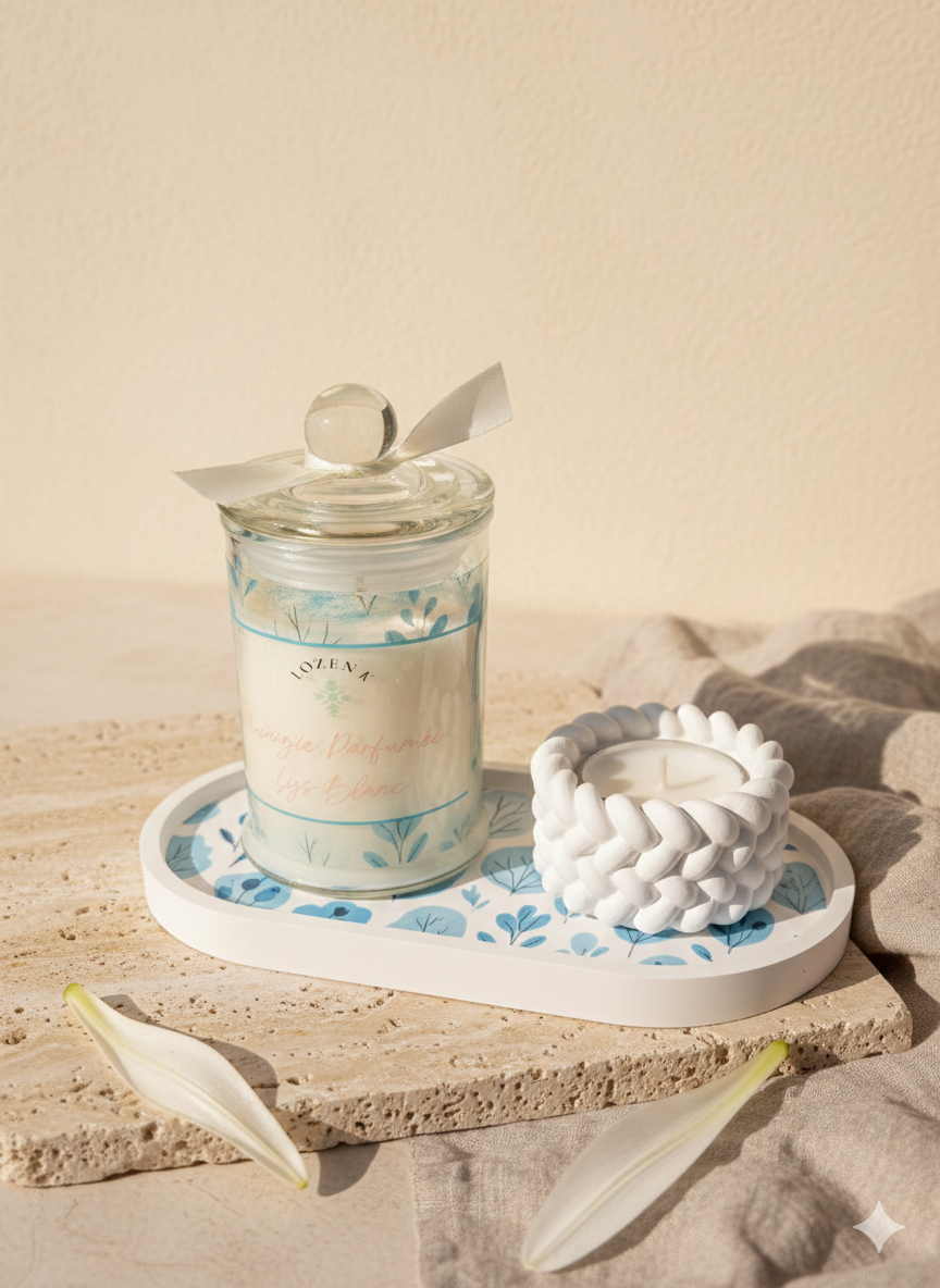 Bougie parfumée Lys Blanc & Porte bougie assorti