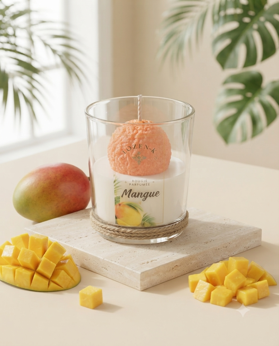 Bougie parfumée Mangue 345 g – Bougie parfumée fruitée et décorative