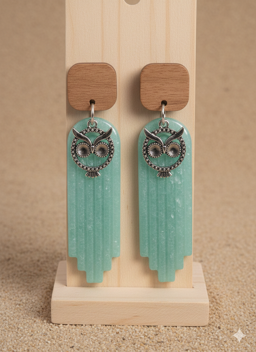 Boucles d’oreilles “Hibou Jade Bohème”