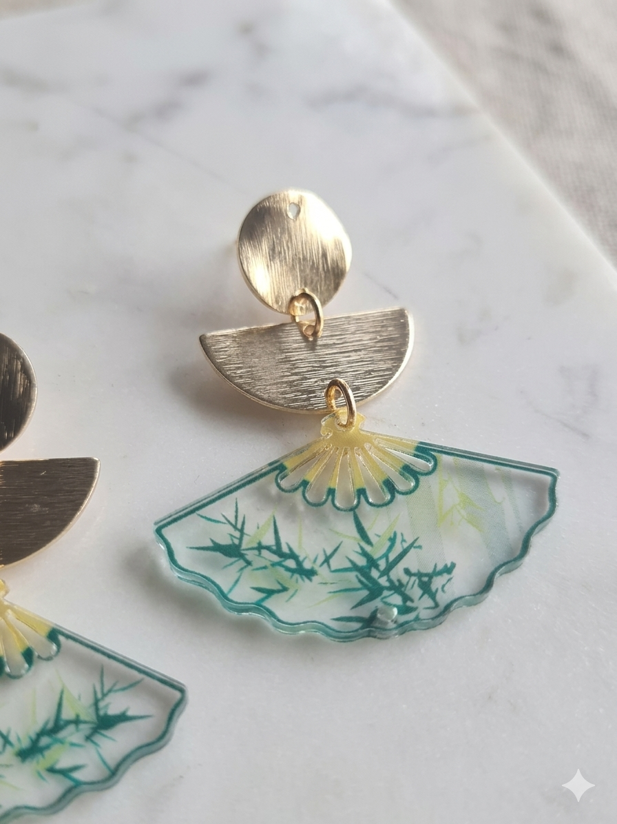 Éventail Zen | Boucles d'oreilles bohèmes pendantes Lozen-k