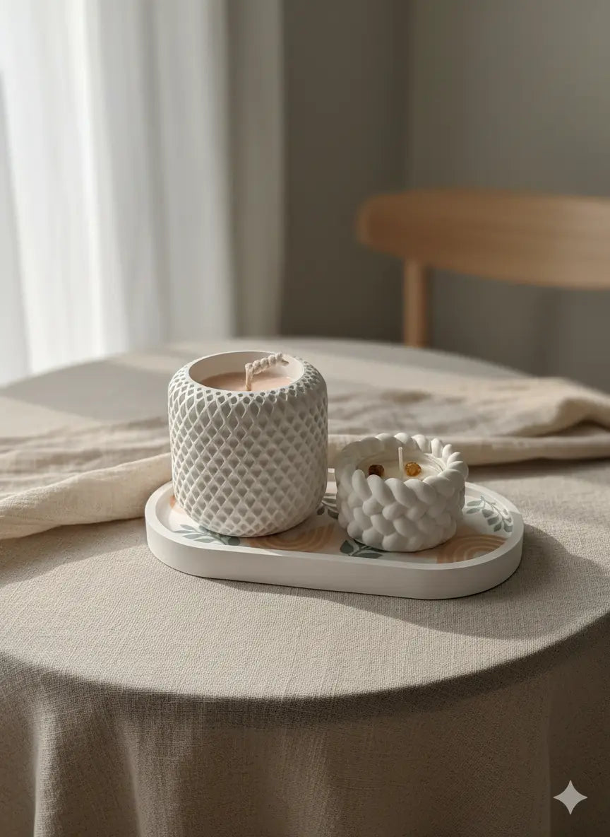 Duo Cocooning – Bougie & Porte-Chauffe Plat sur Plateau Lozen-k
