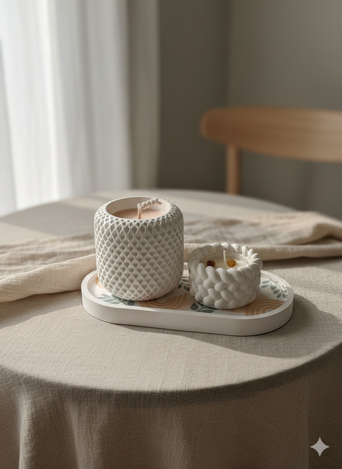 Duo Cocooning – Bougie & Porte-Chauffe Plat sur Plateau