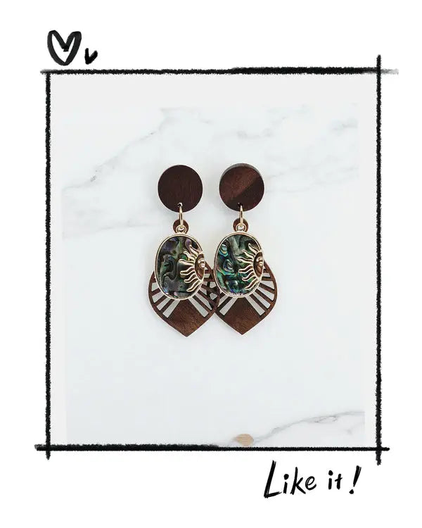 Eclat Solaire – Boucles d’oreilles en bois & laiton doré Lozen-k