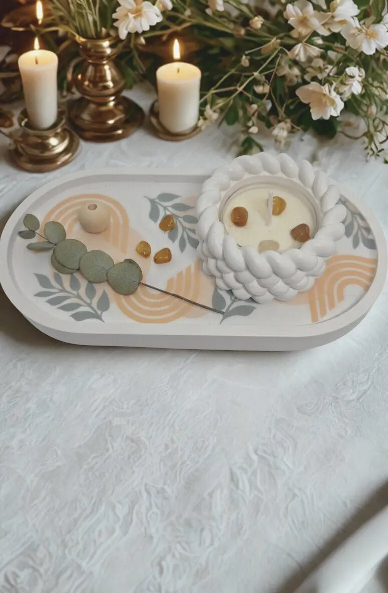 Duo Cocooning – Bougie & Porte-Chauffe Plat sur Plateau Lozen-k