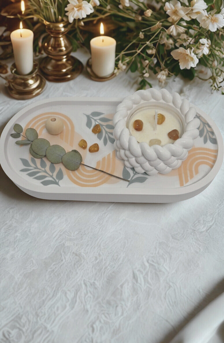 Duo Cocooning – Bougie & Porte-Chauffe Plat sur Plateau