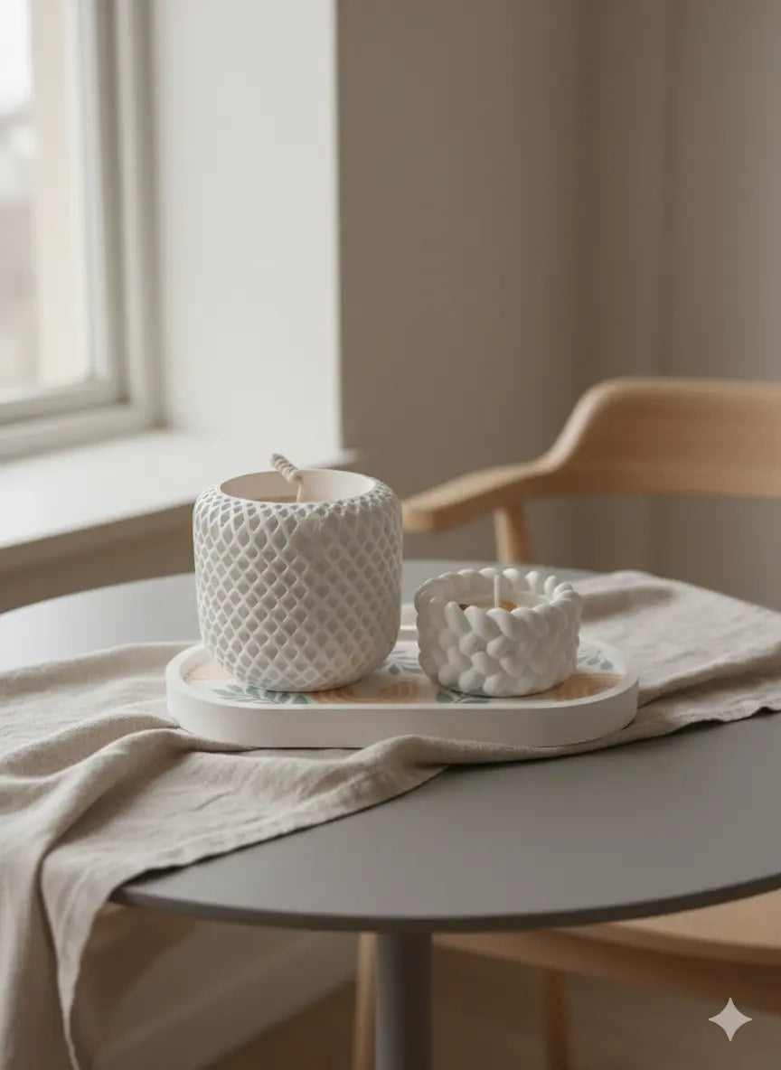 Duo Cocooning – Bougie & Porte-Chauffe Plat sur Plateau Lozen-k
