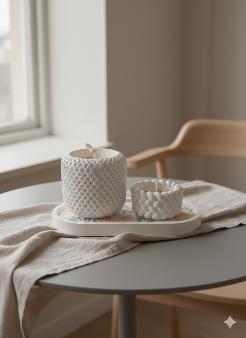 Duo Cocooning – Bougie & Porte-Chauffe Plat sur Plateau