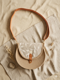 Sac en corde beige bohème – Sac bandoulière fait main avec rabat jacquard feuilles Lozen-k