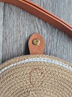 Sac en corde beige bohème – Sac bandoulière fait main avec rabat jacquard feuilles Lozen-k