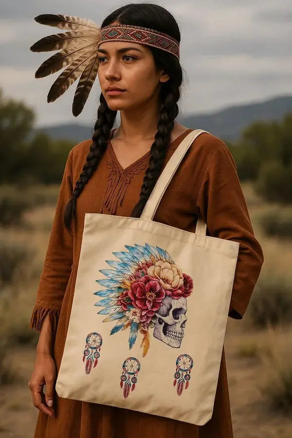 Tote Bag doublé Tête de mort Coiffe Amérindienne Lozen-k