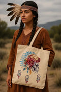 Tote Bag doublé Tête de mort Coiffe Amérindienne Lozen-k