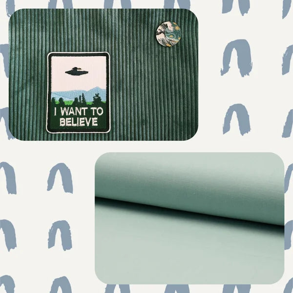 Tote Bag doublé velours vert sapin avec sticker et pin’s