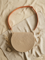 Sac en corde beige bohème – Sac bandoulière fait main avec rabat jacquard feuilles Lozen-k