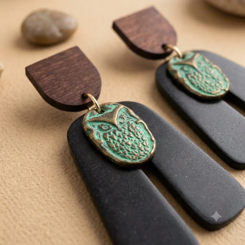 Boucles d’oreilles bohèmes Hibou Vert – Résine & alliage de zinc Lozen-k