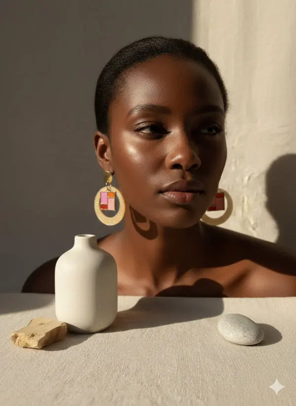 Halo d’Or – Boucles d’oreilles en résine dorée Lozen-k