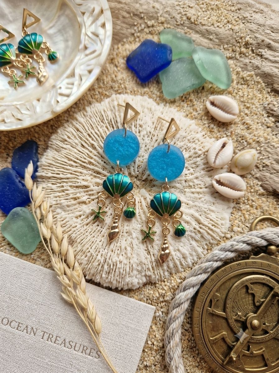 Boucles d'oreilles bohèmes bleu lagon nacré | Trésor des Lagons