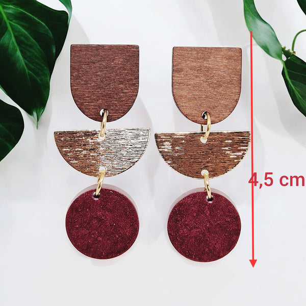 Boucles d'oreille bois, résine vigne et or