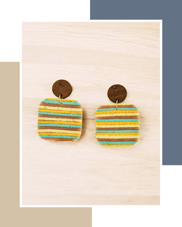 " Rayonnantes " – Boucles d’oreilles carrées pastels en bois et polymère