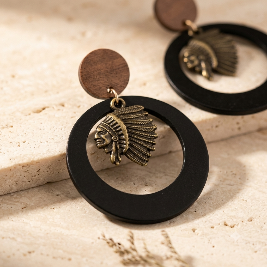 Boucles d’oreilles bohèmes noires en résine et bois – Esprit Nomade